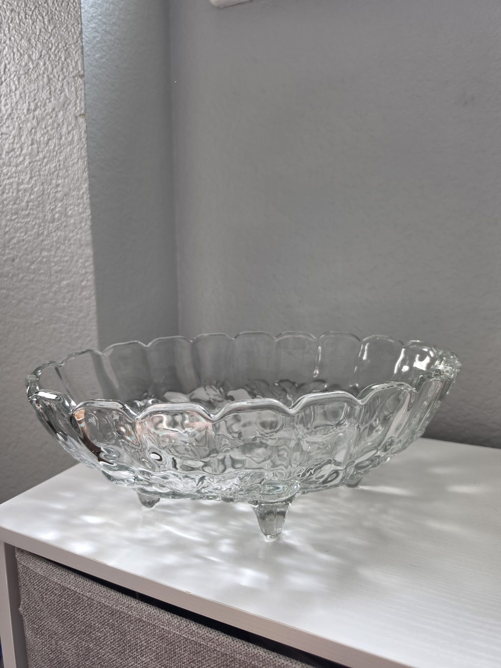 Vintage Indiana Glass Fruit Pattern Oval Footed Serving/Devorative Bowl
